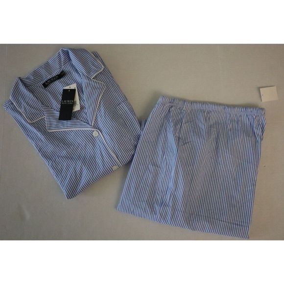 Lauren Ralph Lauren Women's Sz XL 2-Pc Striped Bingham Bermuda Cotton Pajama Set - Picture 5 of 9